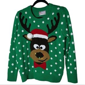 Green Ugly Christmas Reindeer Light Up Sweater Size S
